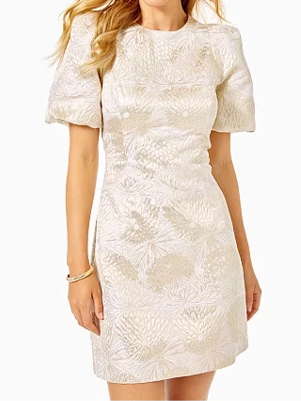 Lilly Pulitzer Ailani Shift Dress gold metallic floral Jacquard - Size 2